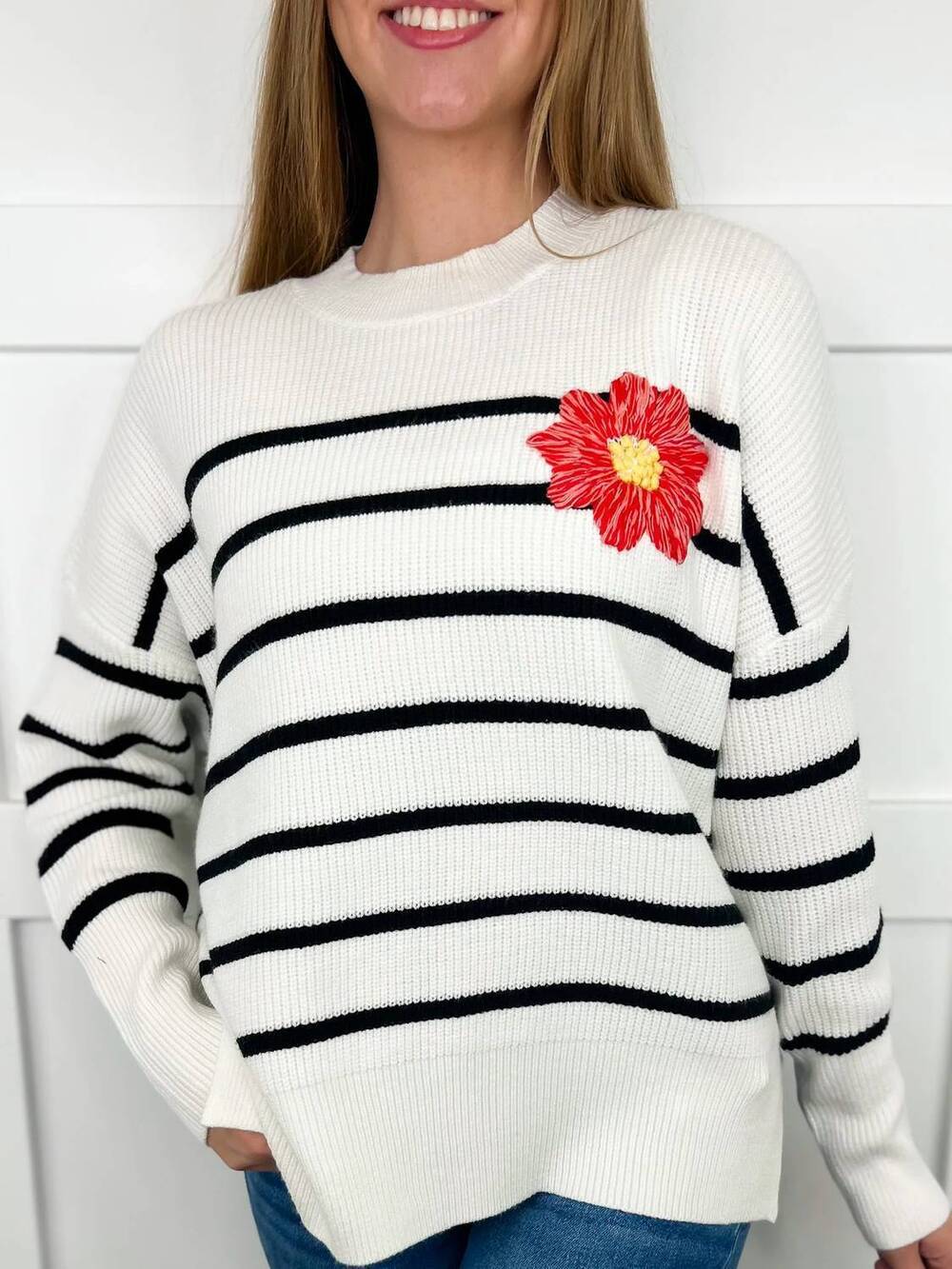NEW SEW IN LOVE perfect detail knit long sleeve sweater top in white
